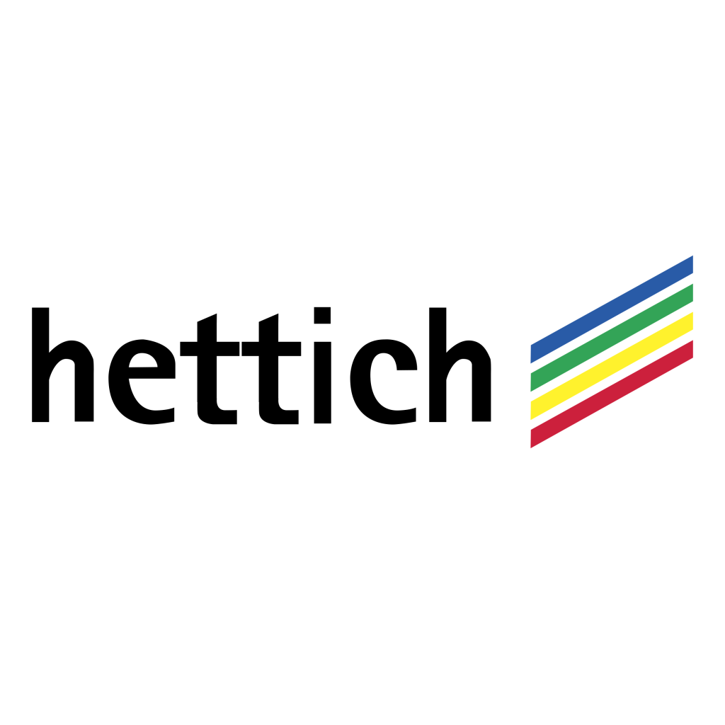 Hettich logo featuring a stylized design with colorful stripes, representing German engineering excellence in kitchen hardware and components.