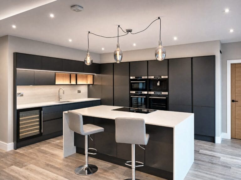 Graphite and white handleless kitchen by Colourhill