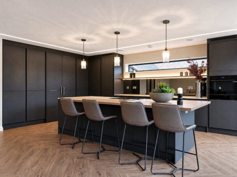 Graphite handleless island kitchen by Colourhill