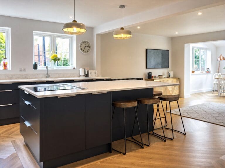 Navy island, oak tops kitchen by Colourhill