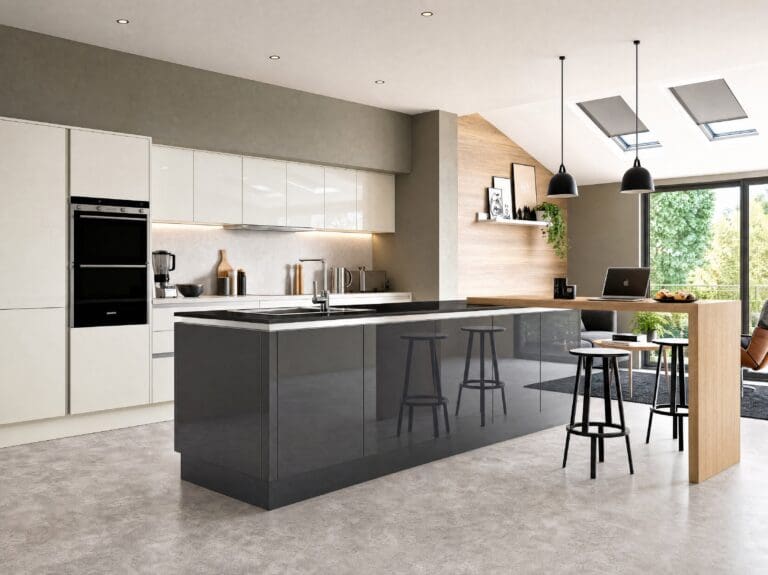 Graphite island, open-plan kitchen by Colourhill