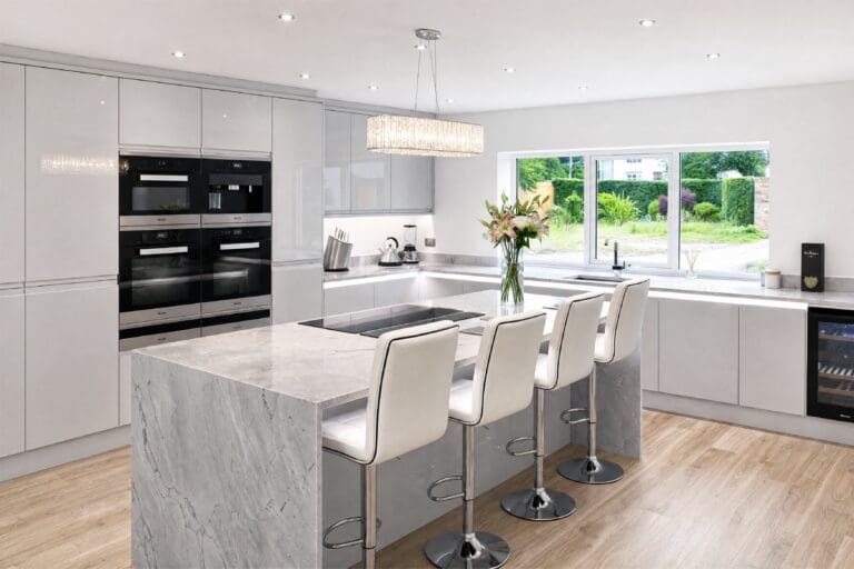 Grey island, open-plan kitchen by Colourhill