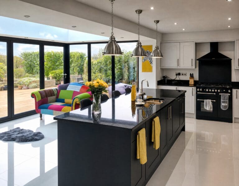 Graphite island with seating kitchen by Colourhill