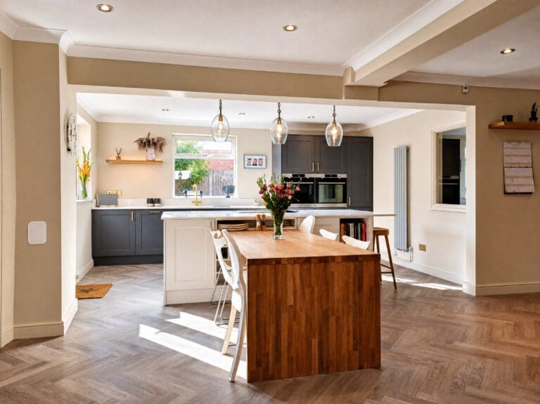Walnut island, open-plan kitchen by Colourhill