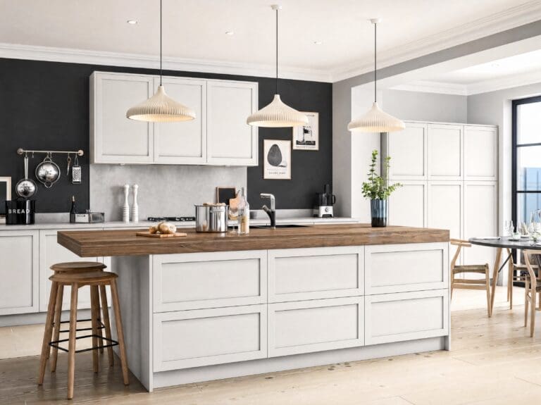 White and oak island kitchen by Colourhill