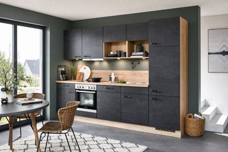 Graphite with oak accents kitchen by Colourhill